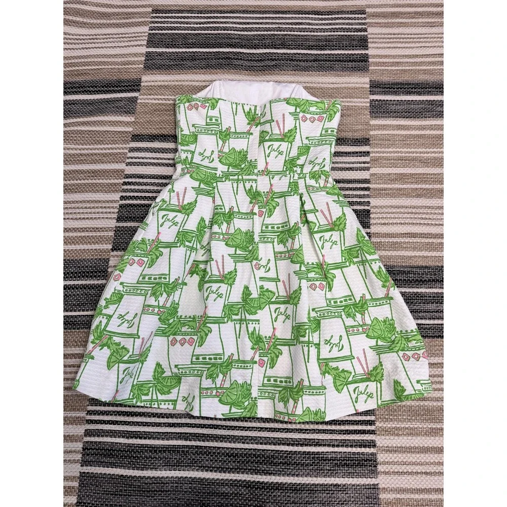 Lilly Pulitzer Dress Women's 4 Mint Julep Derby Strapless Bow Green Pink White - Picture 6 of 16